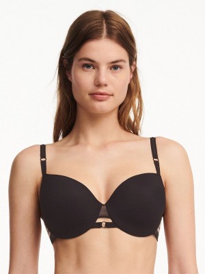 Beige Black Women Chantelle Suzy Demi T-Shirt Bra | YDR7243YT