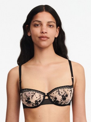 Beige Black Women Chantelle Suzy Lace Demi Unlined Bra | TNW7424BX