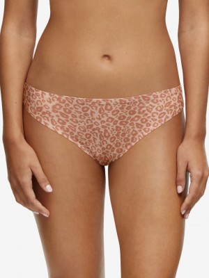 Beige Leopard Women Chantelle SoftStretch Thong Panty | DRF113ST