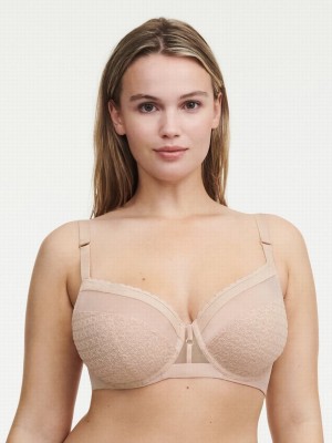 Beige Pink Women Chantelle Monogram Plunge Unlined Bra | IRB8088JE