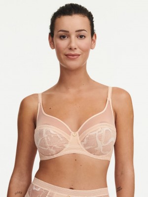 Beige Pink Women Chantelle True Lace Full Coverage Underwire Bras | XNB10092RF