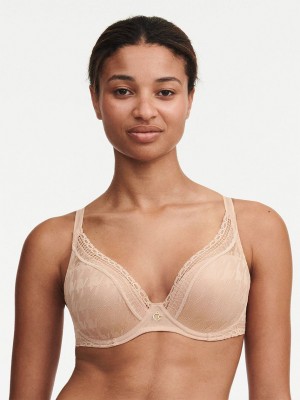 Beige Women Chantelle Impression Lace Plunge Contour Bras | DYE6379CD