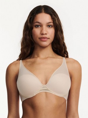 Beige Women Chantelle Nais Plunge Contour Bras | ZHT4010MD