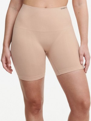 Beige Women Chantelle Smooth Comfort High Waist Mid-Thigh Light Shaping Shorts | VSJ7334AT