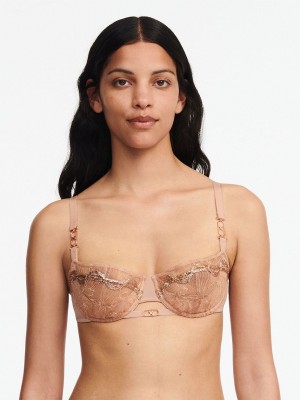 Beige Women Chantelle Xtravagant Lace Lightly Lined Bandeau Bras | RYV382SB