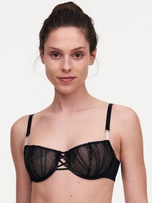 Black Pink Women Chantelle Memento Lace Demi Unlined Bra | IKT9873LS