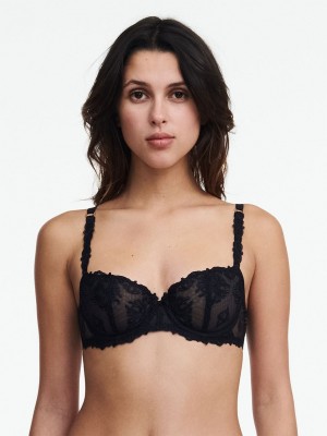 Black Women Chantelle Champs Elysees Lace Demi Unlined Bra | SIT3380YD