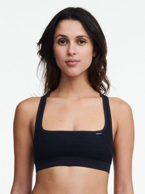 Black Women Chantelle Cotton Comfort Bralettes | FJE6749TZ