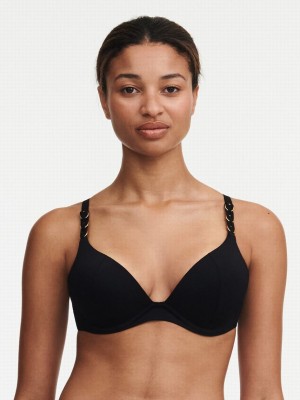 Black Women Chantelle Emblem Push-Up Swim Bikini Tops | BHJ833ON