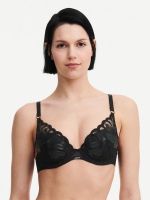 Black Women Chantelle Fleurs Signature Plunge Bras | TCC885HB