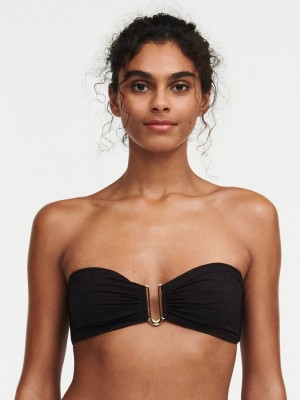 Black Women Chantelle Glow Wireless Bandeau Swim Bikini Tops | VQR965VK