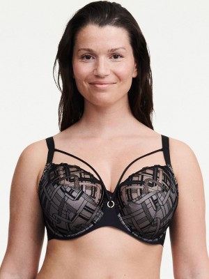 Black Women Chantelle Graphic Support Lace Full Coverage Unlined Bra | SUU233SD