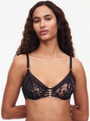 Black Women Chantelle Impulse Plunge Underwire Bras | XDV6832MF