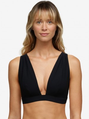 Black Women Chantelle Inspire Wireless Plunge Swim Bikini Tops | XOI8291XW