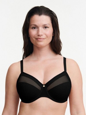 Black Women Chantelle Lucie Lace Comfort Underwire Bras | EMJ164KC