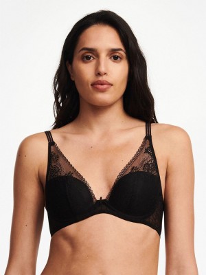 Black Women Chantelle Maddie Plunge T-Shirt Bra | EJK7584DA