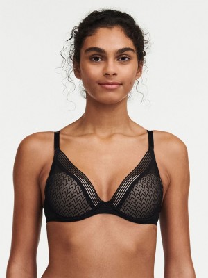 Black Women Chantelle Manhattan Plunge T-Shirt Bra | WNO8445UR