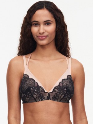 Black Women Chantelle Midnight Flowers Wireless Bras | THV8764TD