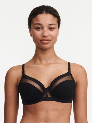 Black Women Chantelle Monogram Plunge Unlined Bra | QRE6060XO