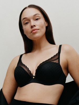 Black Women Chantelle Norah Chic Plunge T-Shirt Bra | ZPN1795OW