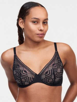 Black Women Chantelle Ondine Underwire Plunge Bras | OEW7020FA