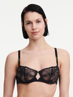 Black Women Chantelle Orchids Demi Bras | TOH6889PJ