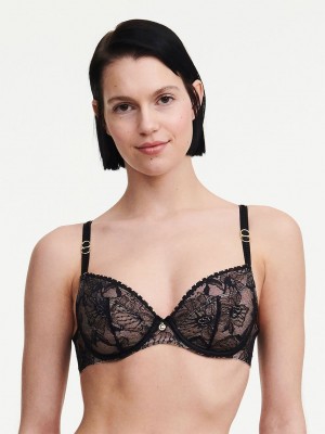 Black Women Chantelle Orchids Plunge Unlined Bra | HTJ71100BD