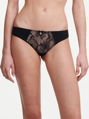 Black Women Chantelle Orchids Thong Panty | ZOK431AM