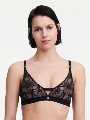 Black Women Chantelle Orchids Wireless Triangle Bras | ZBS4716NV