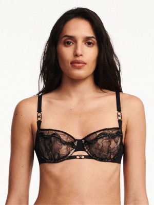 Black Women Chantelle Xtravagant Lace Lightly Lined Bandeau Bras | PWH977SD