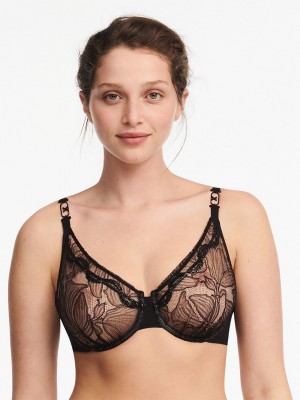 Black Women Chantelle Xtravagant Lace Underwire Unlined Bra | TFU273ZF