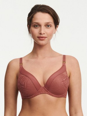 Brown Women Chantelle Graphic Allure Lace Plunge T-Shirt Bra | PQS6767PM