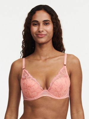 Coral Women Chantelle Fleurs Plunging T-Shirt Bra | CUL6797MT