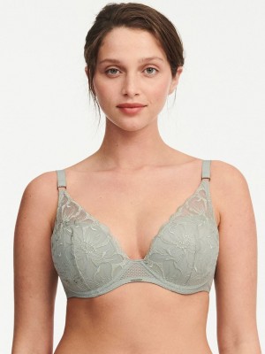 Green Women Chantelle Fleurs Plunging T-Shirt Bra | UOW6719AM