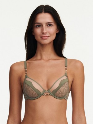 Khaki Green Women Chantelle Spark Lace Underwire Unlined Bra | JCC3413OE