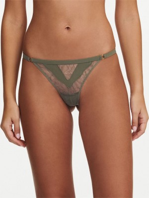 Khaki Green Women Chantelle Spark Thong Panty | IXH8939XL