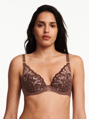 Leopard Women Chantelle Fleurs Plunging T-Shirt Bra | CKQ9150KZ