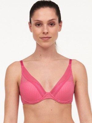 Pink Women Chantelle Manhattan Plunge T-Shirt Bra | MAM7865YA