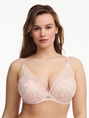 Pink Women Chantelle Mystic Dream Lace Plunge Contour Bras | EQT2283FP