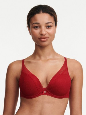 Red Women Chantelle Festivite Lace Plunge Bras | FPM5277AK