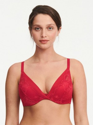 Red Women Chantelle Midnight Flowers Plunge Bras | OWG5662KY