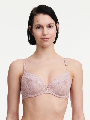 Rose Pink Women Chantelle Orchids Plunge Unlined Bra | WZU2427TQ