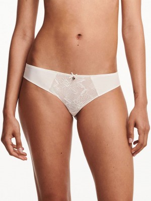 White Women Chantelle Orchids Thong Panty | IYW7669YA