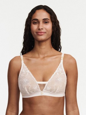 White Women Chantelle Orchids Wireless Triangle Bras | FVM8960GC