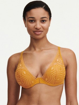 Yellow Women Chantelle Ondine Lace Plunge Contour Bras | TDN9629OD