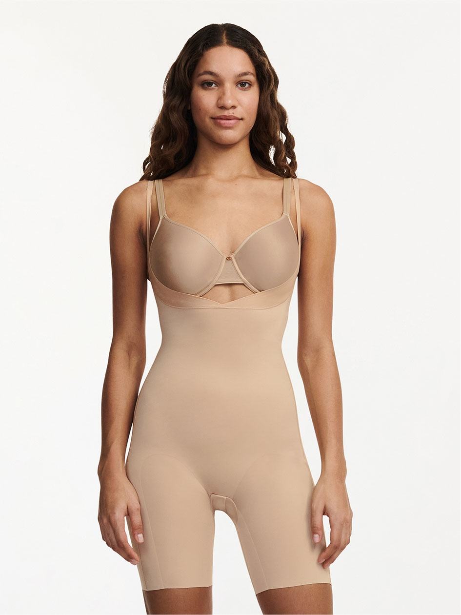 Beige Brown Women Chantelle Basic Shaping Open Bust Mid-Thigh Shaper Bodysuit | MNH3729UZ