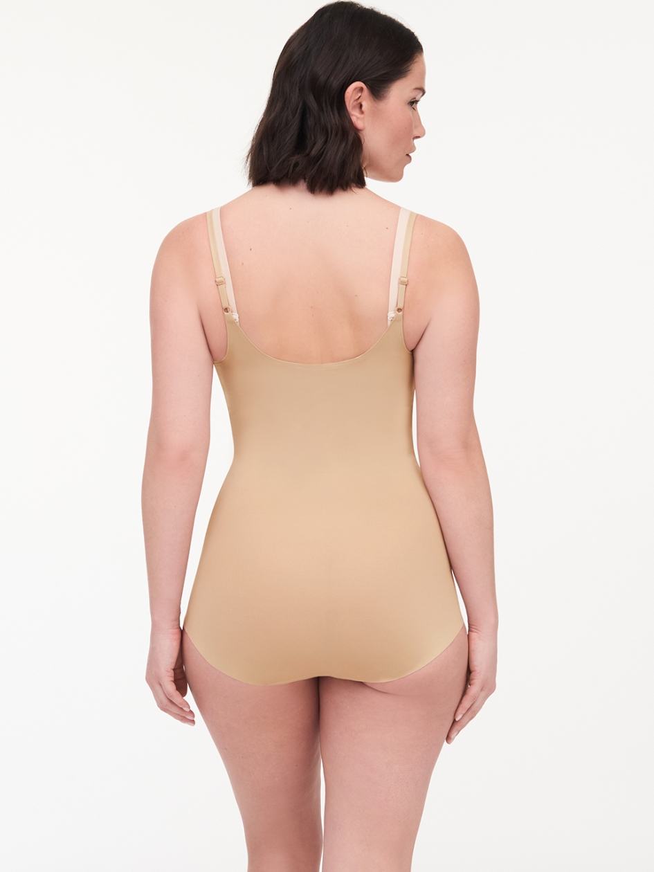 Beige Brown Women Chantelle Basic Shaping Open Bust Bodysuit | HYI8870PX