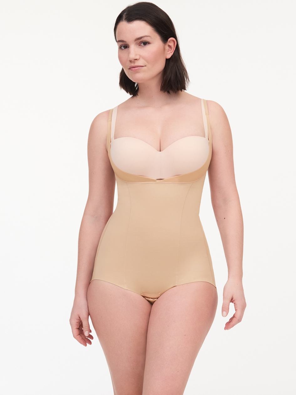 Beige Brown Women Chantelle Basic Shaping Open Bust Bodysuit | HYI8870PX