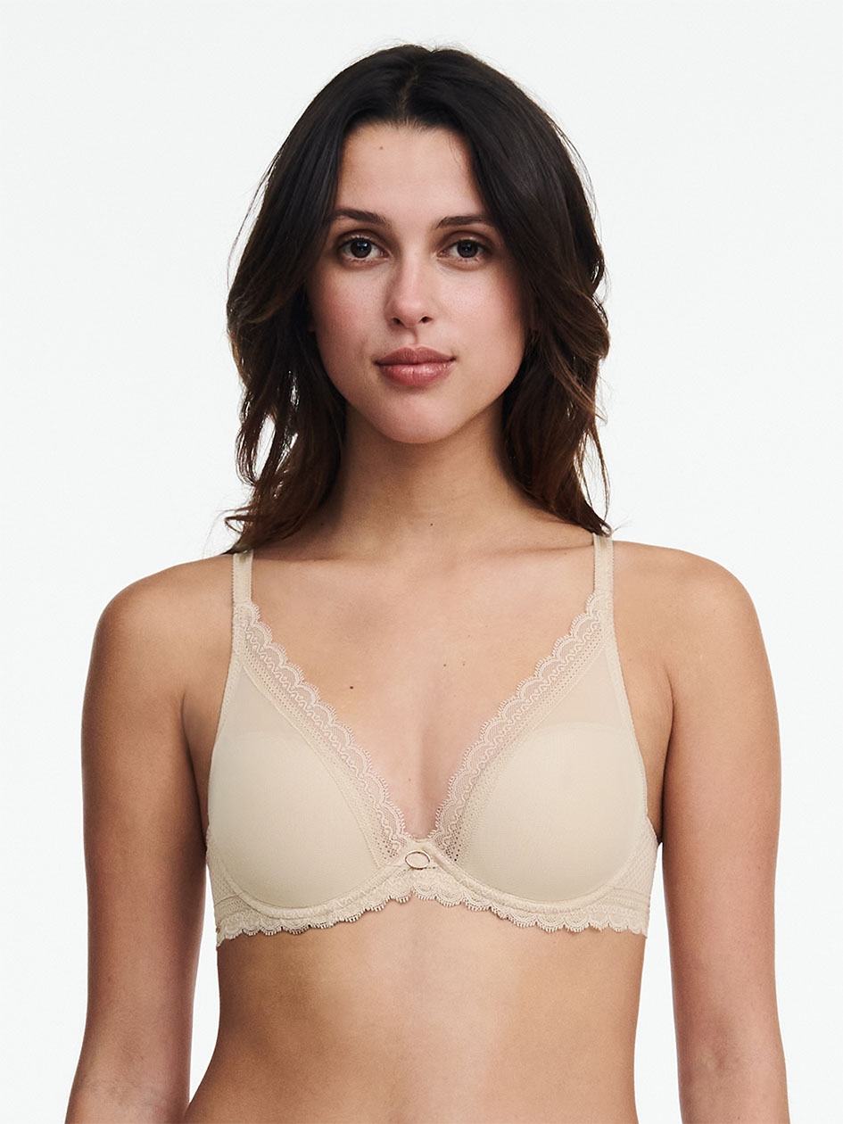 Beige Brown Women Chantelle Parisian Allure Plunge T-Shirt Bra | VIQ5117HT