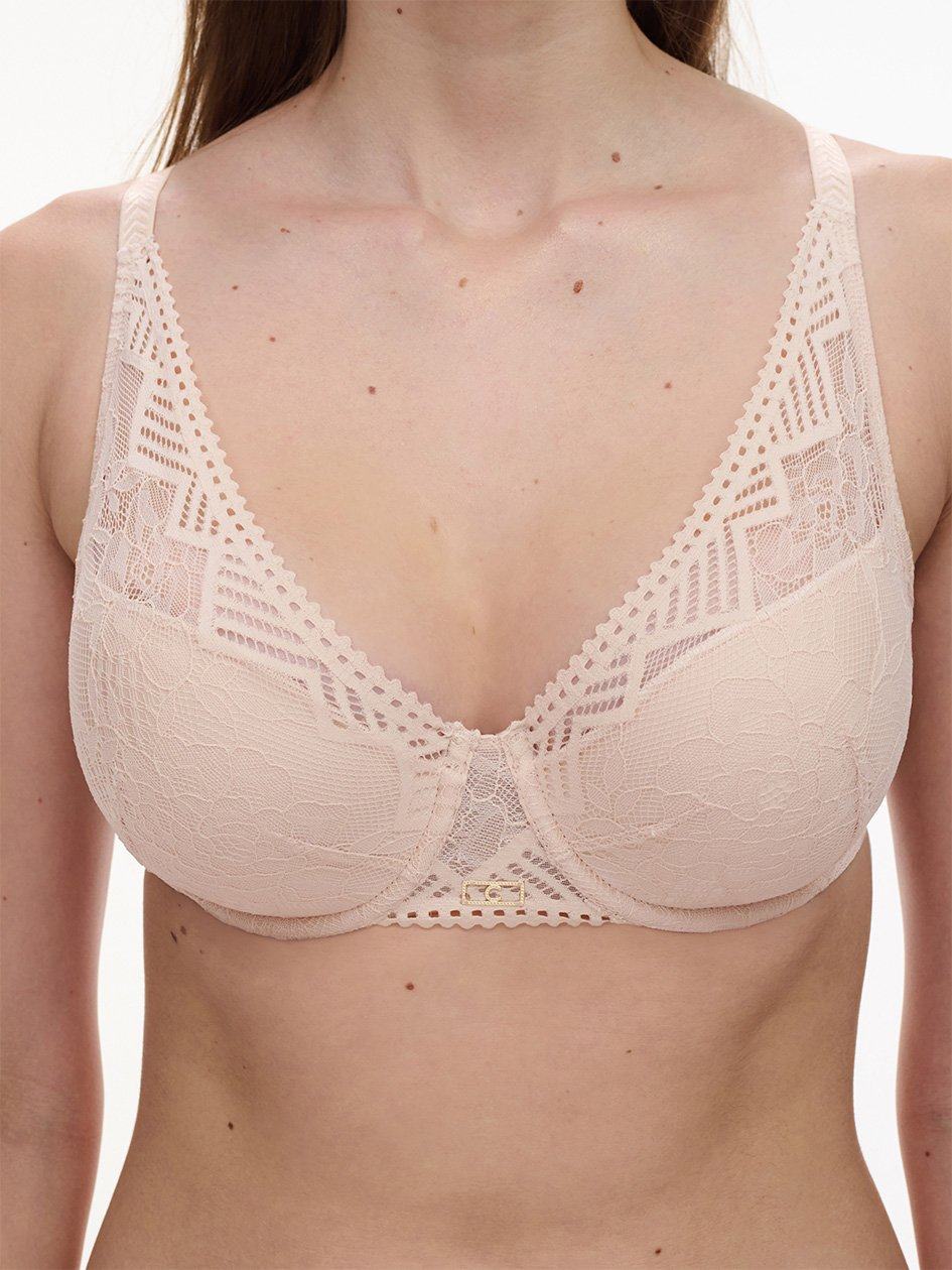 Beige Pink Women Chantelle Origins Lace Lightweight Plunge Bras | CQA7939JQ